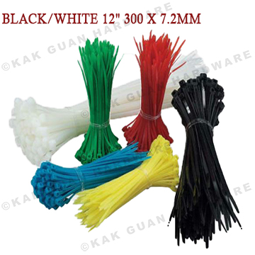 BEISIT BLACK/WHITE 12" 300 X 7.2MM CABLE TIE (100PCS)